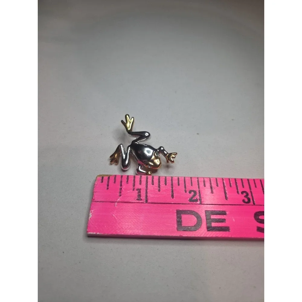 LIA SOPHIA Gold Silver 2-Tone Frog Pin Brooch Clear Rhinestone Eyes~2 1/2